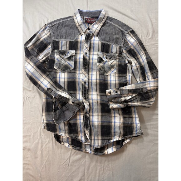 Rock & Roll Cowboy Other - Rock & Roll Cowboy Shirt Mens Large Purple Plaid Pearl Snap Western Cowboy